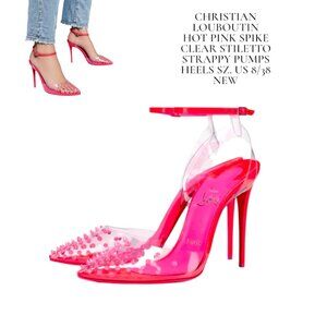 Authentic Christian Louboutin Hot Pink Spiked Stilettos Pumps sz. 8/38‎ NEW